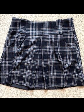 🔥Plaid Pleated Mini Skirt - grey with white and blue stripes